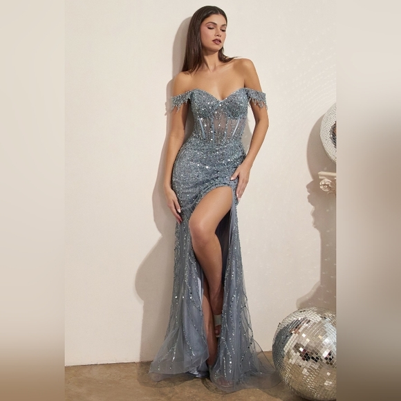 - Black, pink, blue,gold,burgundy, purple, pink sequins fitted long dress - Picture 8 of 9